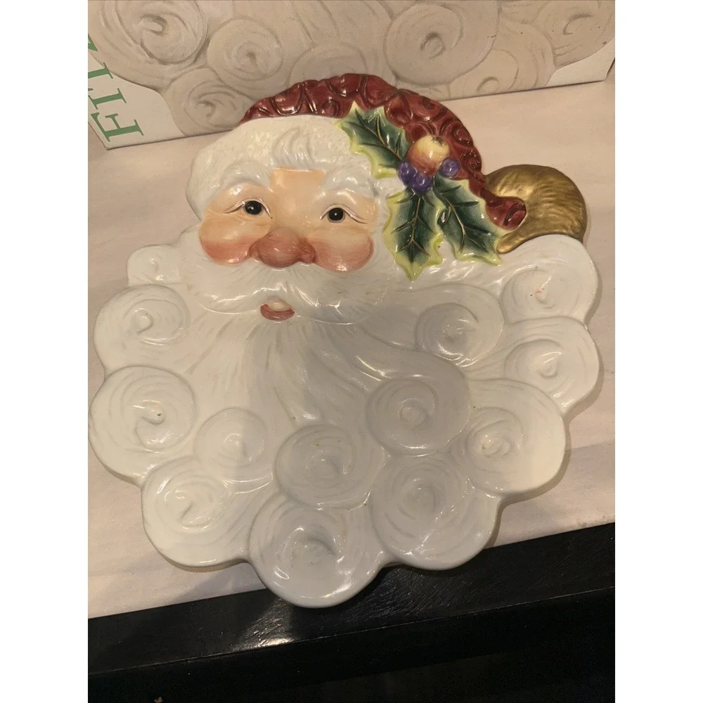 Vintage Fitz and Floyd Christmas‎ Santa Claus Cookie Appetizer Plate